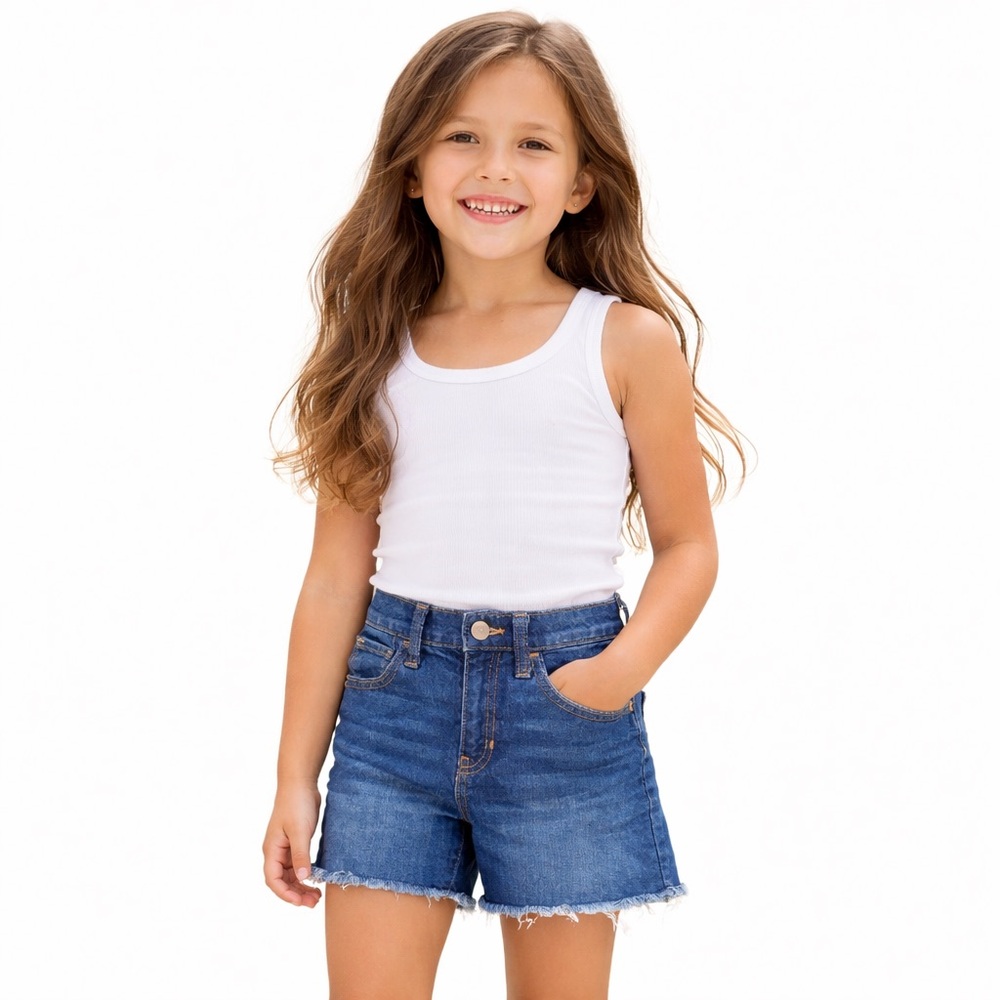Old Navy Girls Denim Shorts High Rise Adjustable Waist Frayed Hem 12